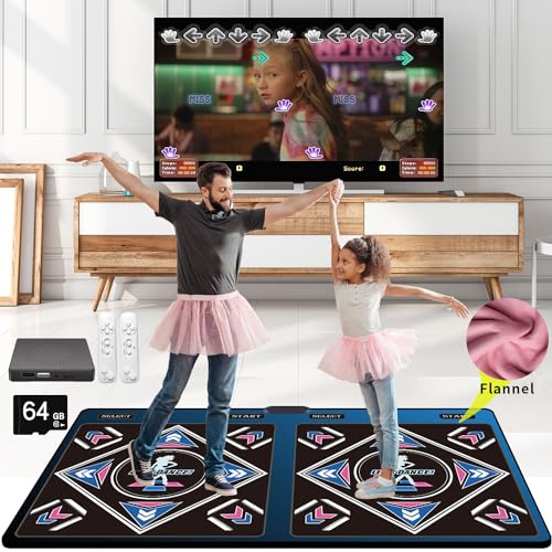 WuZhuangYuan Musik-Doppel Tanzmatten für Kinder und Erwachsene,64GB Speicherkarte,Fitness-Tanzspiele mit MV/3D/Cartoon-Dance-Mode,899Spiele und 650Songs,75MVs für HDMI-TV-Spaß,Senior-Flanell-Material