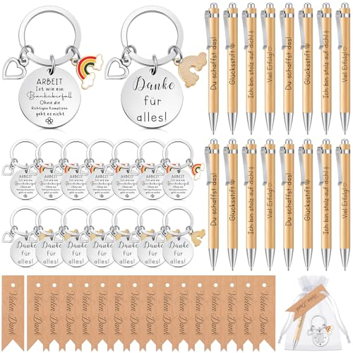 Otuuz 16 Set Kleine Weihnachtsgeschenke für Kollegen Mitarbeiter Dankeschön Geschenk Arbeit Ist Wie Ein Banküberfall Schlüsselanhänger Kugelschreiber mit Gravur aus Holz Glücksstift für Kollegin