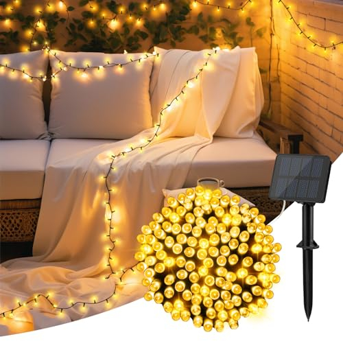 cshare Solar Lichterkette Aussen, 5M 50 LED Solarlichterkette Warmweiß Außen IP65 Wetterfest 8 Modi für Garten Terrasse Hof Party Weihnachtsbaum Fenster Außen & Innen