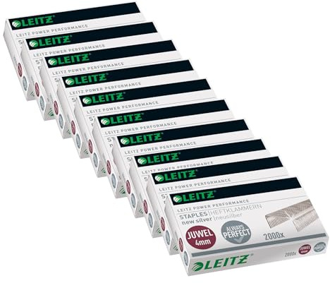 Leitz Juwel Heftklammern 4 mm, 10 x Box mit je 2000 Stück, Neusilber, 56410000