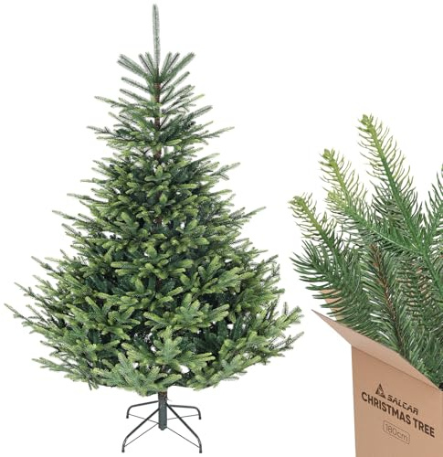 SALCAR Künstlicher Weihnachtsbaum 1,8 m, Naturgetreuer Tannenbaum Künstlich mit Klapp-Schirmsystem, PVC und PE Weihnachts Baum, Metall Christbaum Ständer