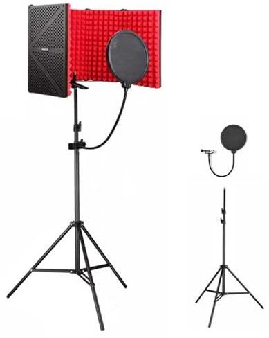 ZIMGOD Tragbare Gesangskabine Bodenstehender Mikrofon-Isolationsschirm mit Pop-Filter und Stativständer, Höhenverstellbarer Aufnahmeraum, Schalldämmende Kabinenpaneele