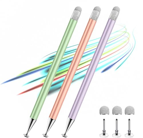 Stylus Pen for Touchscreen,3pcs 2in1 High Precision Sensitivity Stylus, Suitable for iPhone/ipad/Android Stylus for ipad,Compatible with Touch(Green/Purple/Rose Gold + 4Tips)