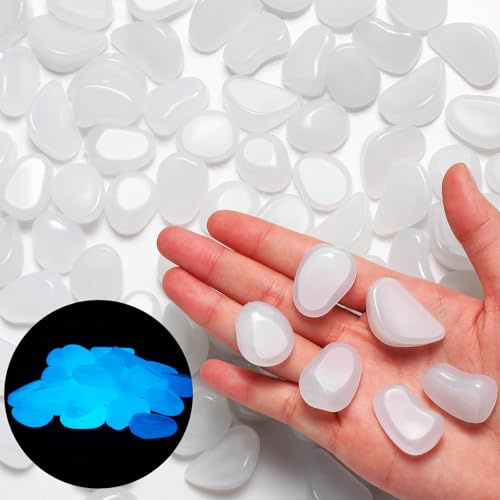 Landical 200 Pcs Glow in The Dark Rocks Bulk 1.06 Inch Garden Glow Rocks Outdoor Garden Glow in The Dark Pebble Glow in The Dark Stone for Walkway Backyard Landscaping Fish Tank Plant Decor (White)