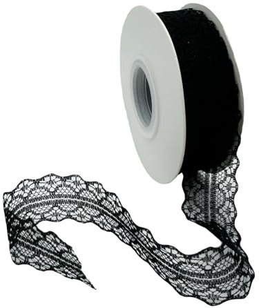 Vordpe Spitzenband, Borten und Bänder zum Nähen, Vintage Spitzenband Breit 3cm, Schleifenband Hochzeit Spitze-Borten für DIY Hochzeit Tischdeko Basteln Geschenkband (45m/Rolle, Schwarz)