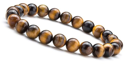 Unique Gems Herren Armband Tigerauge – 8mm Naturstein Chakra Perlenarmband elastisch – Handgefertigtes Heilstein & Energiearmband – Damen Herren Kids Made in Germany