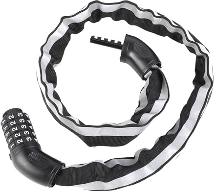 Candado Antirrobo Para Bicicleta y Moto - Combinación 5 Dígitos Con Código - Cadena Con Bandas Reflectantes (Negro)