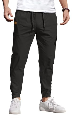 COOFANDY Pantalones para Hombre Cargo Pants Pantalón de Chándal Cintura Elástica con Bolsillos Negro M