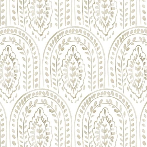 Micpolo Boho Peel and Stick Wallpaper Removable Wall Paper Neutral Contact Paper Removable Peel and Stick Brown and White Self-Adhesive Wallpaper for Bathroom Bedroom Kitchen Wall Decor 17.3 x 118