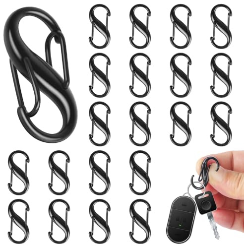 20 stycken S-karbinhakar minikarbinhakar, liten metall dubbel karbinhake, svart liten karbinhake 8 formade 2 öppningar 25 mm för utomhusaktiviteter vandring resor camping ryggsäck