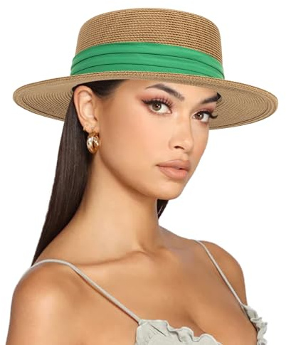 INOGIH Straw Boater Summer Sun Hat - Wide Brim Fedora Panama Summer Beach Hat for Men Women