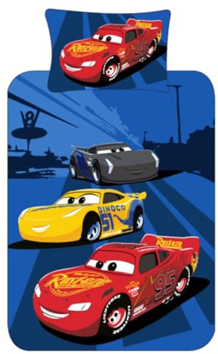 Disney Cars Lightning McQueen Single Duvet Cover Bedding Set - Officially Licensed Kids Bedding, Reversible, Soft and Durable Blue Cover, Includes Pillowcase