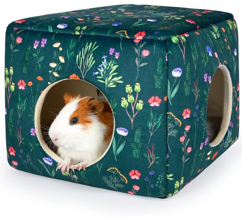 Bienbee Guinea Pig Hideout, Washable Guinea Pigs House Cozy Guinea Pigs Bed for Small Pet Bunny/Rabbit/Hamster/Chinchilla Guinea Pig Accessories Green Flowers