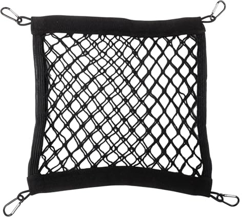 Klmnop Motorcycle Helmet Holder for Backpack, Double Layer 4 Side Elastic Bands Storage Nets with 4 Carabiners for Attaching to Backpack to Carry Helmet Rainwear Water(Black)