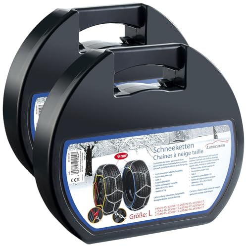 Lescars Auto Zubehöre: 2er-Set Schneeketten Größe L für Reifen 215/55 R16 u.v.m. (Spannkette, Eis)