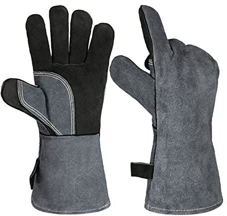 500 Guantes de soldadura de soldadura de trabajo resistente al calor Guante de soldadura de cuero 4 0 cm Con guantes de soldadura de trabajo de manga larga, Accesorios de soldadura