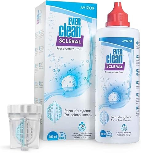 Ever Clean Scleral 300ml - Solución de Limpieza para Lentes Esclerales | Desinfección Total | Lubricación con Povidona | Sin Conservantes | Incluye 30 Pastillas y Portalentes