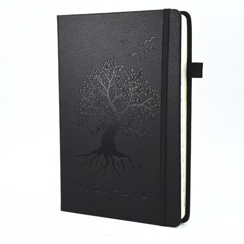 Academic Diary 2025-2026 A5 Day Per Page, 12 Months Diary 2025-2026 From Jul 2025 to Jun 2026, Tree of Life Design,Productivity A5 Daily Planner with Monthly Tabs Pen Loop and Inner Pocket (Black)