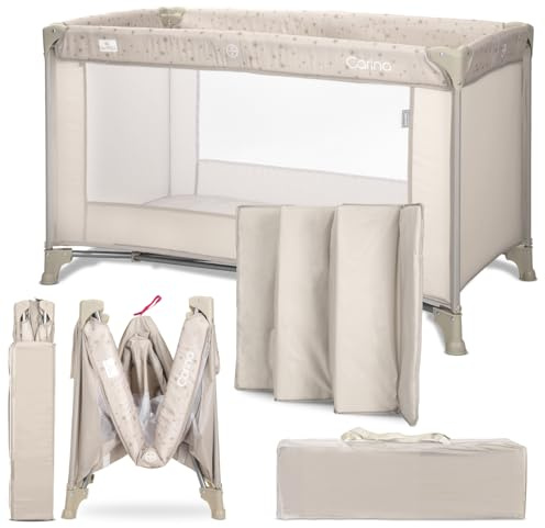 Lorelli Baby Reisebett, 2 in 1 Babybett und Laufstall Carina, Kinderbett ab Geburt bis 15 kg, Faltbar inkl. Transporttasche, Beige