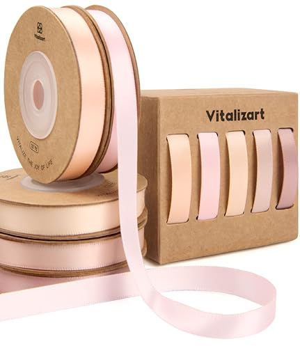 Vitalizart Rosa Serie Satinband für Handwerk 0,95 cm x 45,7 m Geschenkband | Doppelseitige Dekoband Stoff für Geschenkverpackungen, Schleifen Machen, Brautstrauß, Dekoration 5 Rollen x 9,14 m