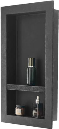 VEVOR Shower Niche, 40.6 x 71.1 x 10.2 cm Recessed Wall Niche with Movable Divider Shelf, Modern Soap & Shampoo Storage Organizer,Square Corners,Sealed Waterproof Design,Black for Bathroom