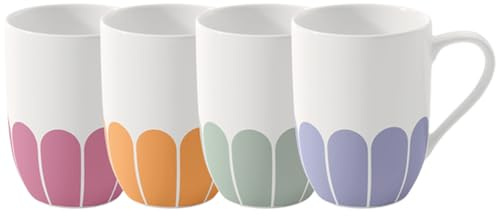Villeroy & Boch - Fleur Couleur Henkelbecher-Set 4-teilig, Becher für Kaffee & Heißgetränke, Tassen mit Griff, Kaffeebecher, Kaffeetassen, Spülmaschinenfest & Mikrowellensicher, Premium Porzellan