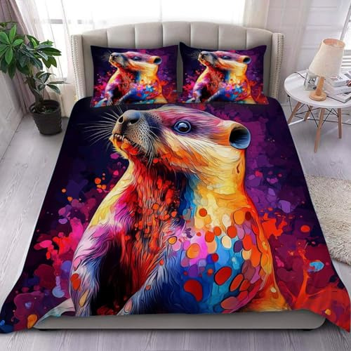 3 Pieces Duvet Cover Set-Abstract 3D Beaver- 3D Print Bedding 1 Duvet Cover 2 Pillowcases Natural Animals Comforter Set Soft Breathable for Boys Girls Children Natural Theme Duvet Set 10B54ANI17