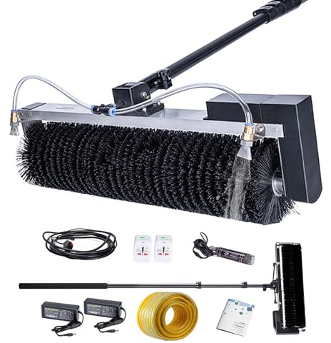 Giuggiolared Brosse de Nettoyage électrique pour Panneaux solaires, Brosse de Nettoyage Portable à Double Mode avec rallonge, tête de Brosse rotative à 360°, pour la Maison et l'extérieur,7.5m