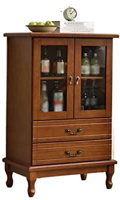 XCHSXYL Weinschrank aus Holz mit Doppelschubladen Aufbewahrungslösung für die Hausbar Einfaches Design mit Zwei Türen Kleines Sideboard mit Weinregal Bäckerregal Weinlagerregal
