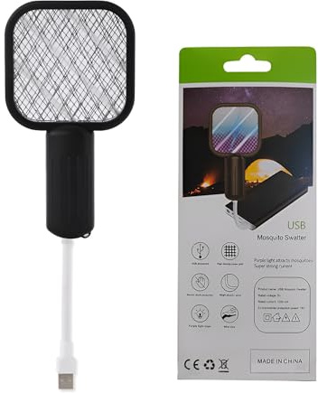 SYFUNLV Elektrische Fliegenklatsche 3500V,2 in 1 USB Elektrischer Fliegenfänger Insektenfalle,Elektrischer Mückenlampe Fliegenfänger,Mückenklatsche,Innen & Außen (Schwarz)