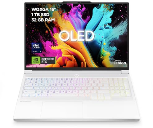 Lenovo Legion 7 Gen 10 – Portátil Gaming IA 16 OLED (Intel Core Ultra 9 275HX, NVIDIA GeForce RTX 5060, 32 GB RAM, 1 TB SSD, 240 Hz, Wi-Fi 7, Sin Sistema Operativo) QWERTY RGB Español - Blanco