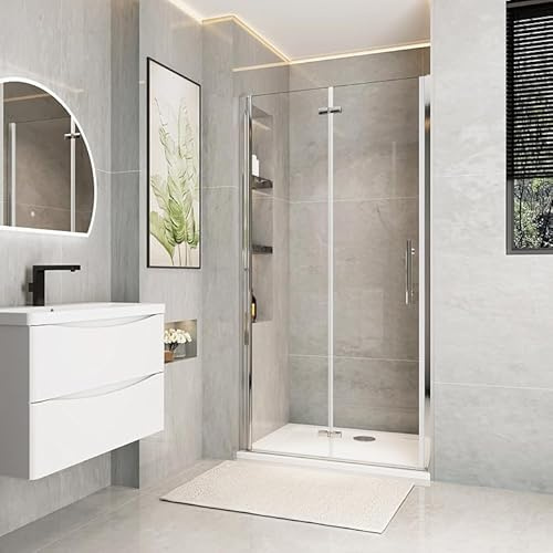 Aica Sanitär Duschabtrennung Duschtür Nischentür Falttür 6mm Nano Glas Dusche H185/195cm,L70-120cm