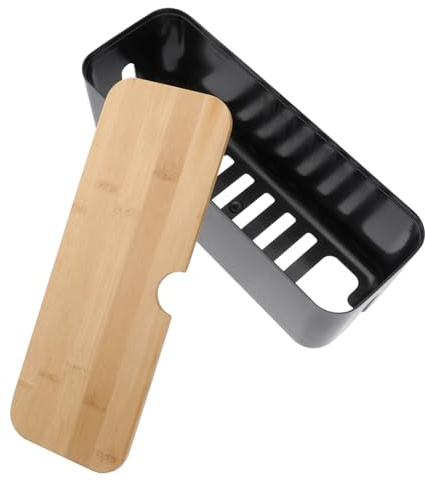 ELAYARD Schwarze Kabelmanagementbox mit Holzdeckel Kunststoff Kabelaufbewahrungsbox für Steckdosenleisten Haushalts und Büro Organizer zum Kabelverstecken und Schutz vor Kindern und Haustieren