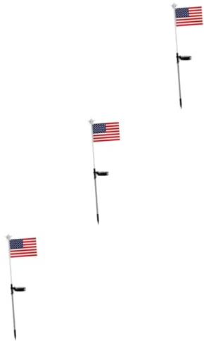 VICASKY 3pcs American Flag Solar Garden Stake Lights LED Flagpole Lights Outdoor Landscape Lighting for Pathway