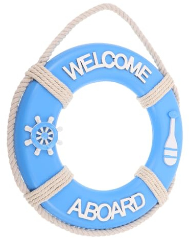Gatuida Mediterranean Style Wall Decor Wall Lifebuoy Decor Nautical Decorative Life Ring Nautical Decorations Wood Sky-blue