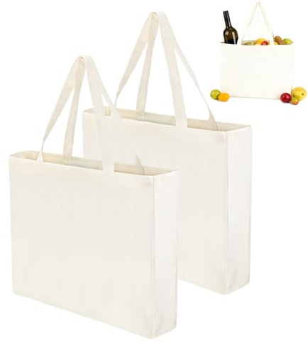 Vasmeiy Baumwolltasche 2 StüCk Jutebeutel zum Bemalen Einkaufstasche 45 X 35 cm Stoffbeutel Stofftaschen Zum Bemalen Wiederverwendbare Jutebeutel Unbedruckt