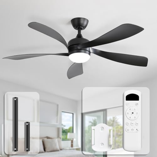 Sofucor 132 cm Deckenventilator mit Beleuchtung und Fernbedienung | Leise Deckenventilator mit Licht, DC, 5 Flügeln, Timer, 3 Farbtemperatur, 6 Geschwindigkeiten, Sommer Winterbetrieb