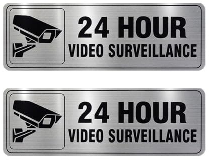 YAZWUR 2 PCS Pannelli di Videosorveglianza, Alluminio con Adesivo 3M e 4 Fori di Montaggio, Cartello di Avviso per Telecamera di Sicurezza (15 x 15 cm)