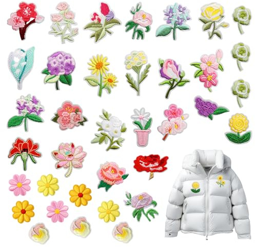 Blumen Patches zum Aufbügeln 25 Stück Blumen Bestickte Aufnäher Exquisite Florale Stickapplikation für Hut Jeans Jacke Hosen Kleider Taschen Kleidung Rucksäcke DIY-Zubehör