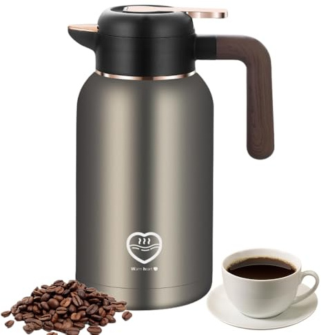 XEERUN termoskanna, 2 l termoskanna, rostfritt stål 304 rostfritt stål, termoskanna, 24 timmar varm/24 h kallt, ergonomiskt handtag, droppfri pip, för kaffe, te, drycker