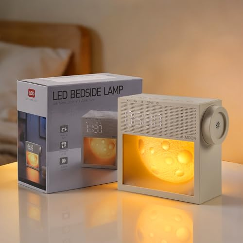 Sunrise Alarm Clock Bedside Moon Lamp with 20 Natural White Noise Sounds,Digital Alarm Clock with Light,Wake Up Light Sunrise Alarm Clock for Heavy Sleepers Adults,Dual Alarms for Weekdays/Weekends