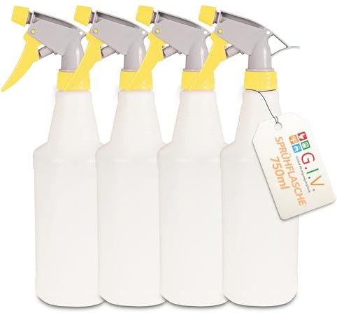 G.I.V. Sprühflaschen Set 4x Gelb - Leere Sprühflasche zum Befüllen für Reinigungsmittel, Desinfektionsmittel, Friseursprühflasche, Pflanzen, Bügeln - Feine Zerstäubung & chemikalienbeständig (750ml)