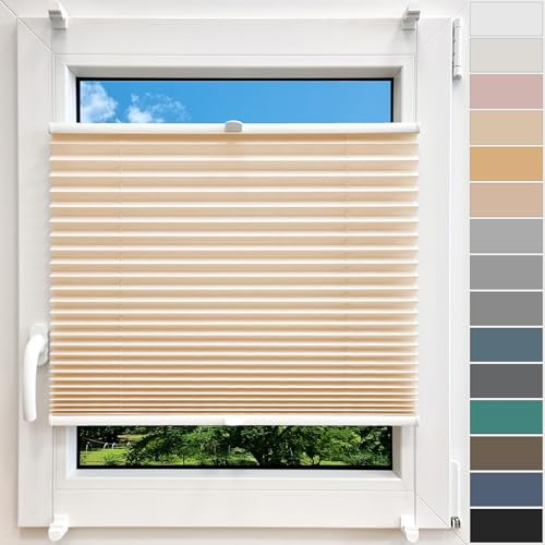 Plissee Klemmfix ohne Bohren Rollo Fensterrollo Plisseerollo Jalousie Faltrollo Vorhang nach Maß Breite 35-140 cm Höhe 35-220 cm Sicht- und Sonnenschutz für Fenster & Tür