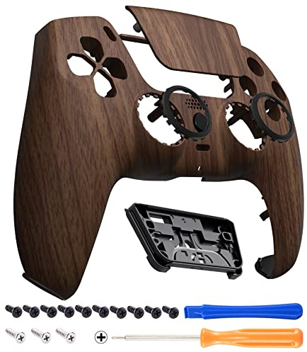 eXtremeRate LUNA Redesigned Front Shell Touchpad Compatible with ps5 Controller BDM-010 020 030 040 050 060, Wood Grain Replacement Faceplate Case Cover Compatible with ps5 Controller