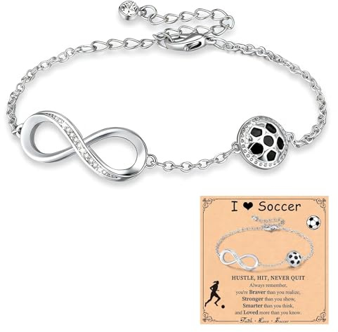 Touosy Oändligt Fotbollsarmband, Silver Damarmband, Personligt Armband, Justerbara Fotbollsarmband för Fotbollsentusiaster Tonåringsflickor Skolreturspresenter