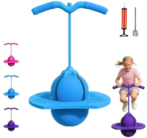 Balance Jump Board Ball Kids, 2026 Neu HüPfball mit Griff, HüPfball Kinder mit Stange, Pogo Sprungball, Rutschfeste Unterseite, Ideal füR Indoor & Outdoor Balance-Training (Blau)