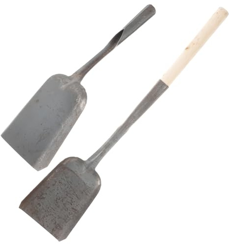 YARNOW Pala de Carbón Multifuncional de Hierro Fundido Negro Pequeña 2 Piezas, Mango de Madera, Pala Gruesa para Chimenea, Cocina y Jardín, Práctica para Palear Cenizas y Tierra en Hogar