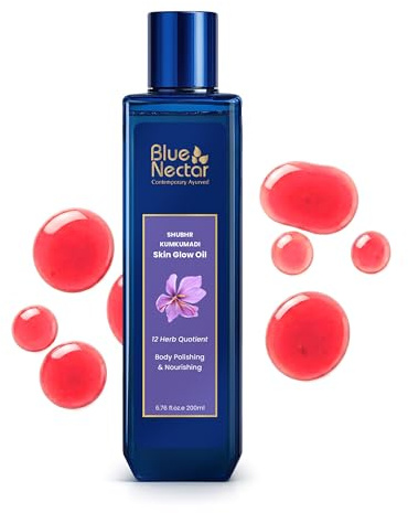 Blue Nectar Ayurveda Kumkumadi Öl für die Haut, leuchtet mit Mandelöl für die Haut, Feuchtigkeitspflege, natürliches ayurvedisches Gesichtsöl und Körperöl für trockene Haut, für strahlende Haut, 12