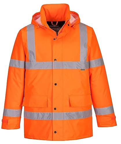 Portwest S460 Wasserdichte Komfort Winter-Verkehrsjacke 300D Reflektierend | Orange, XS, EN ISO 20471 Klasse 3, EN 342, 100% Polyester, Doppelt PU-Beschichtet, Kälteschutz, Wasserabweisend, Stehkragen