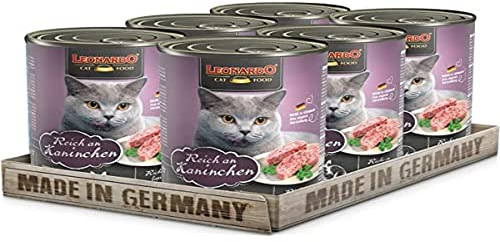 Leonardo Cibo umido [6x400g Ricco di coniglio] | Cibo umido senza cereali per gatti | Alimento completo umido in lattina